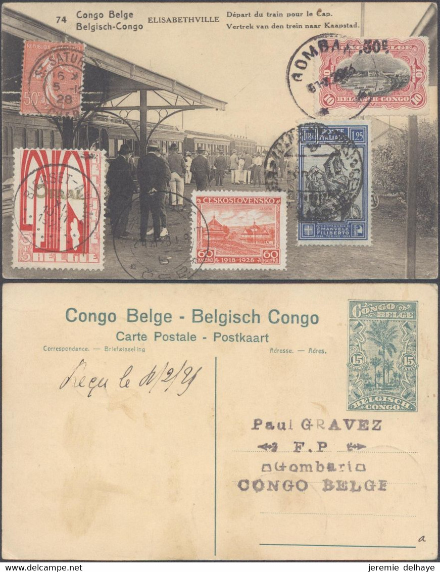 Carte Postale (EP Vue N°74 Elisabethville, La Gare) + "Petit Tour Du Monde" (Congo, Orval, Tchéquie, Italie, France). - Belgian Congo