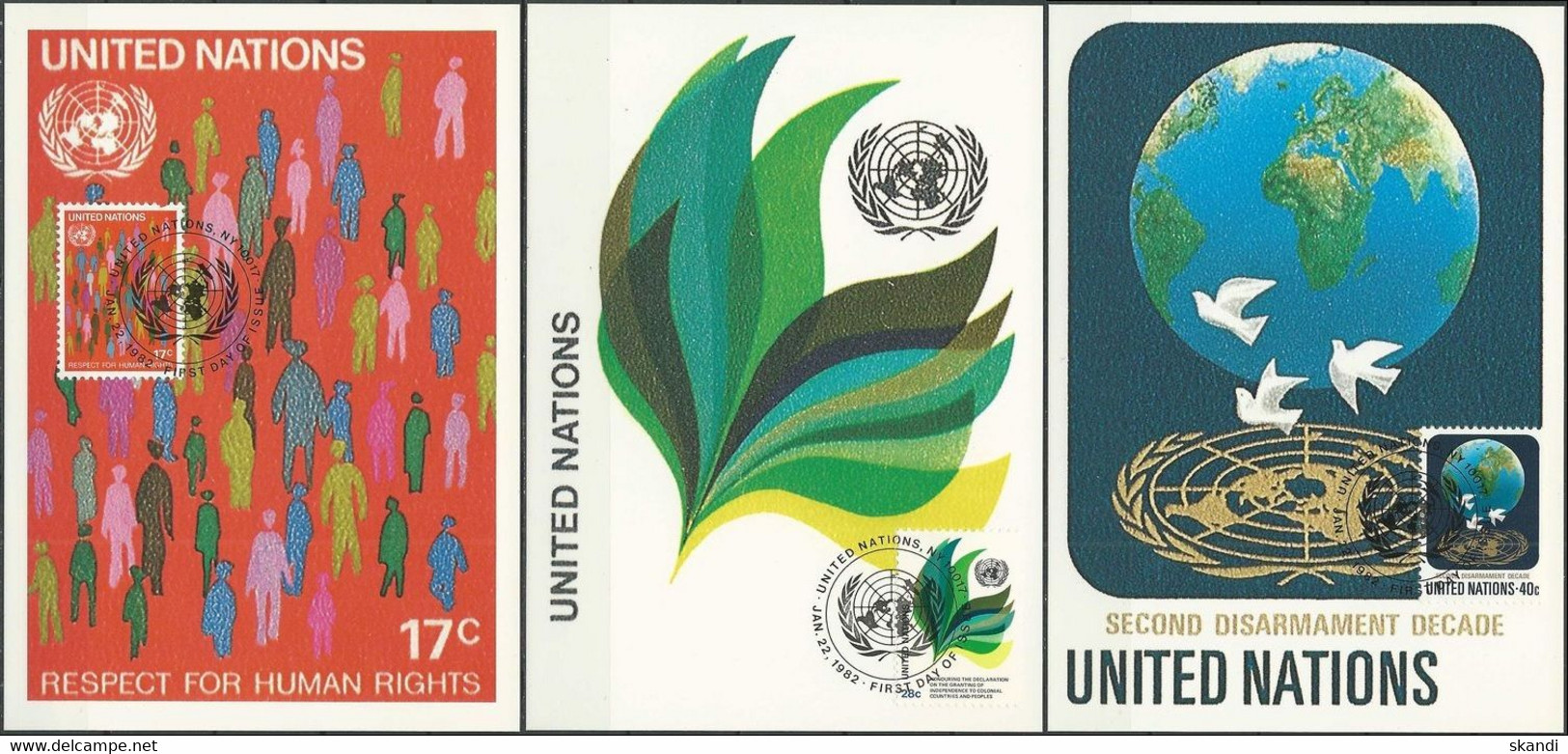 UNO NEW YORK 1982 Mi-Nr. 391/93 Maximumkarten MK/MC - Maximum Cards