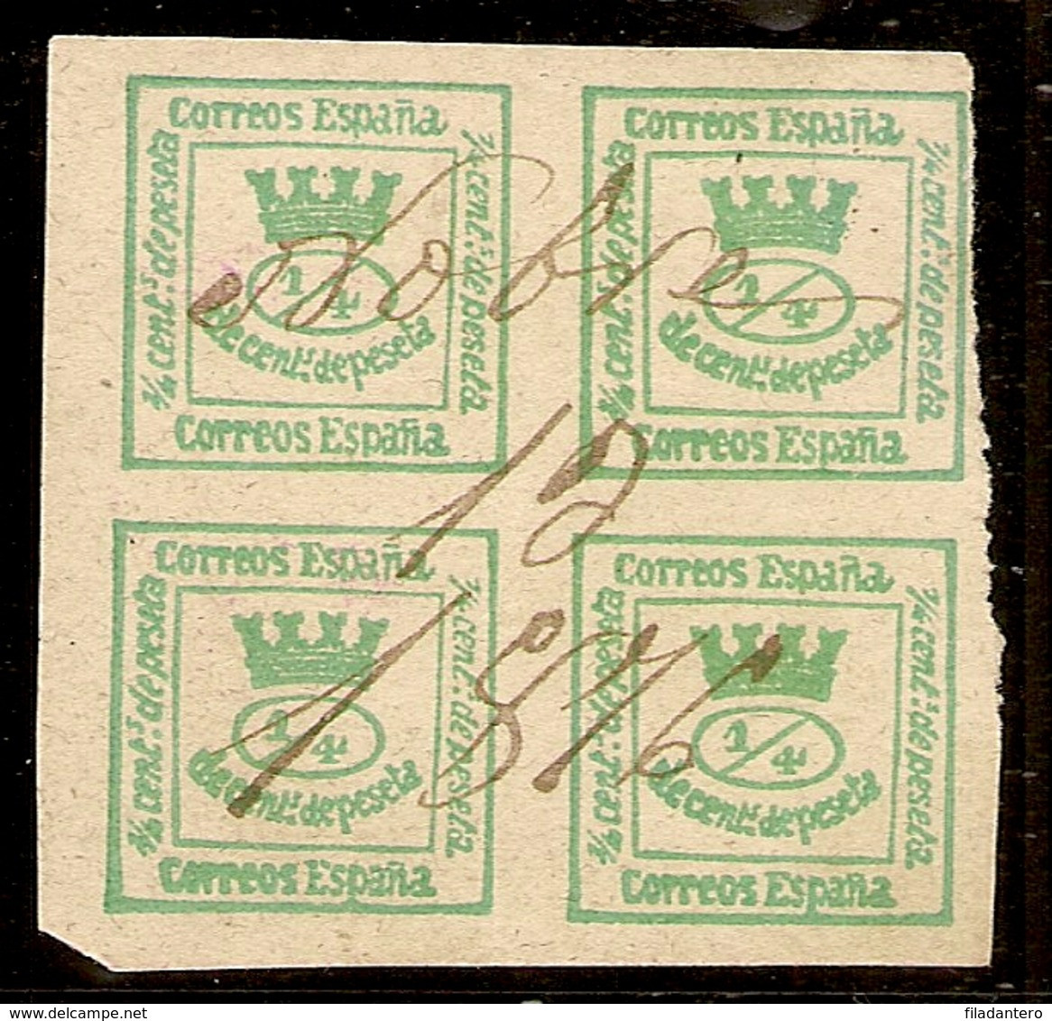 España Edifil 130 (º)  4/4 Cuartos Verde  Corona Mural Y Alegoría 1873  NL1238 - Used Stamps