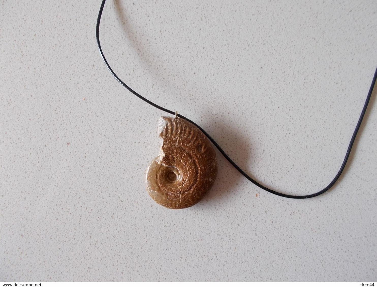 NOEL.CADEAU  ORIGINAL.AMMONITE  FOSSILE MONTEE EN PENDENTIF.LONGUEUR DU CORDON REGLABLE.ORIGINE MAINE ET LOIRE. - Fossiles