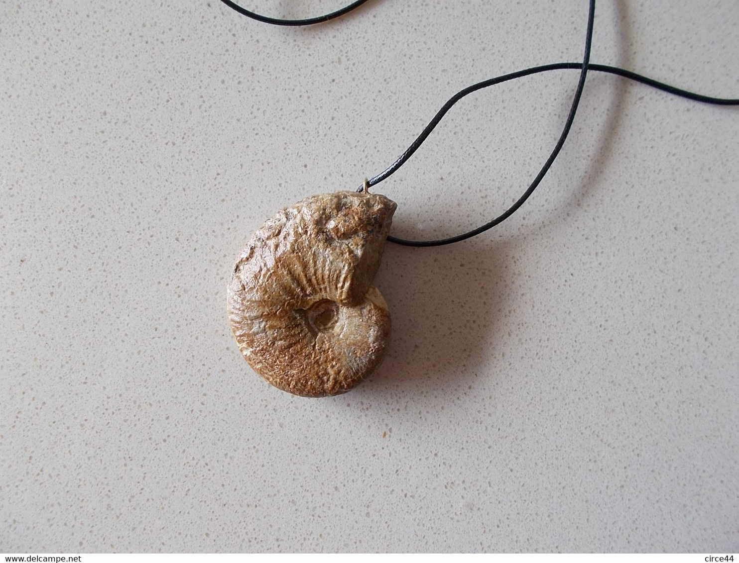 NOEL.CADEAU  ORIGINAL.AMMONITE  FOSSILE MONTEE EN PENDENTIF.LONGUEUR DU CORDON REGLABLE.ORIGINE MAINE ET LOIRE. - Fossils