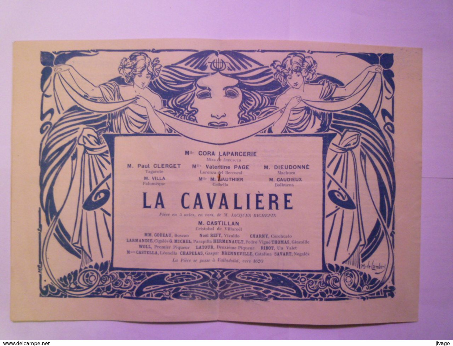 2020 - 8082  THEÂTRE SARAH-BERNHARDT  :  Joli Programme  " LA CAVALIERE "  Vers 1920   XXX - Programmes