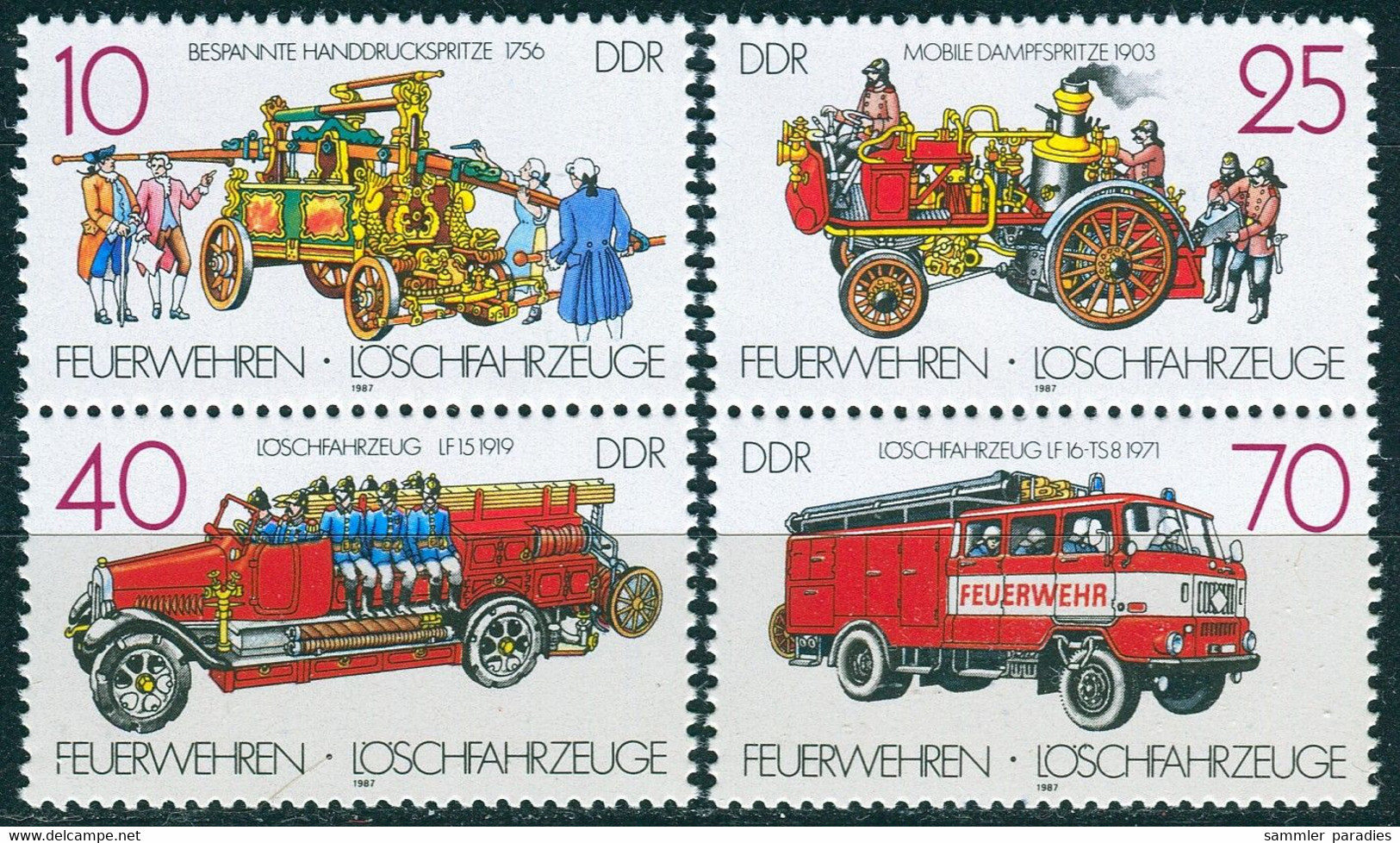 DDR - Mi 3101 / 3104 SZd 340 + 344 - ** Postfrisch (G) - Feuerwehren Löschfahrzeuge - Neufs