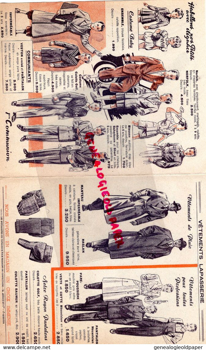 24- PERIGUEUX - DEPLIANT VETEMENTS LAPASSERIE -PLACE BUGEAUD ETE 1951- TAILLEUR-SAHARIENNE-GOLF-NORFOLK-COMMUNION - Reclame