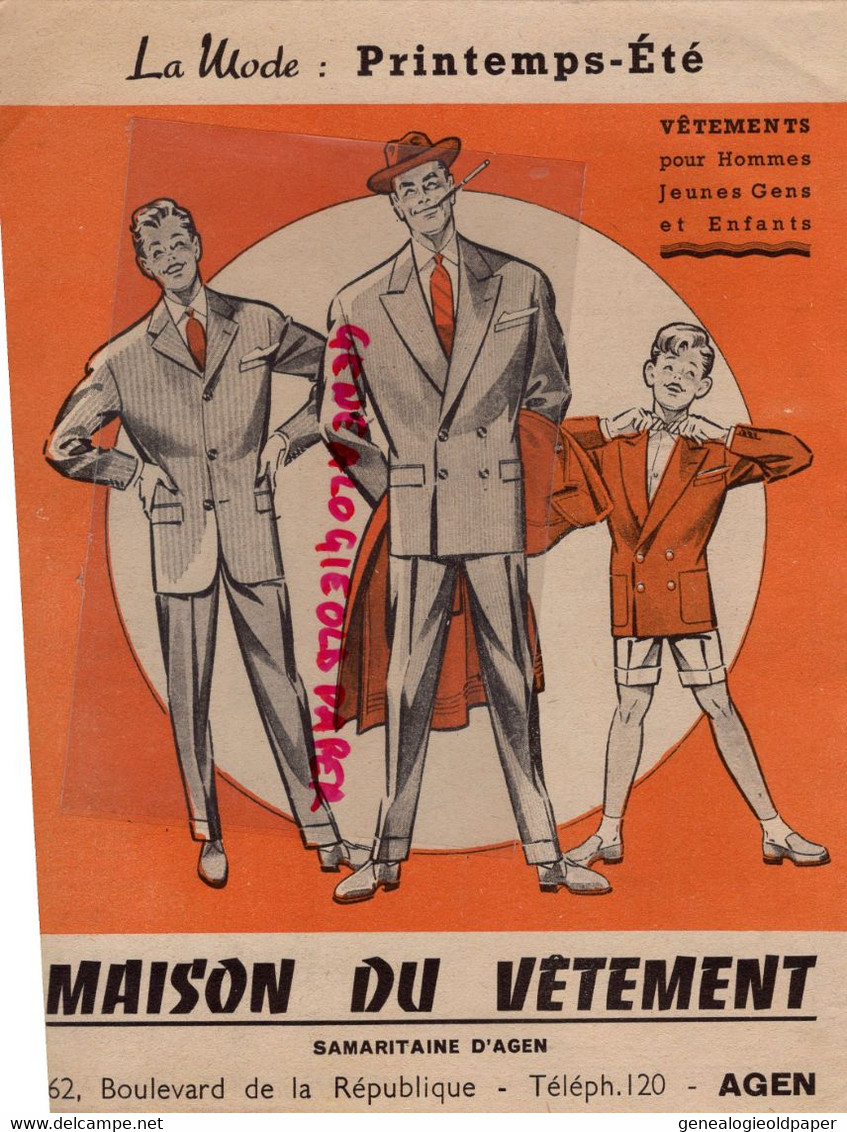 47- AGEN-DEPLIANT MAISON DU VETEMENT-SAMARITAINE-BD REPUBLIQUE-COMMUNION-COSTUME-BLAZER-GABARDINE-SMOKING - Werbung