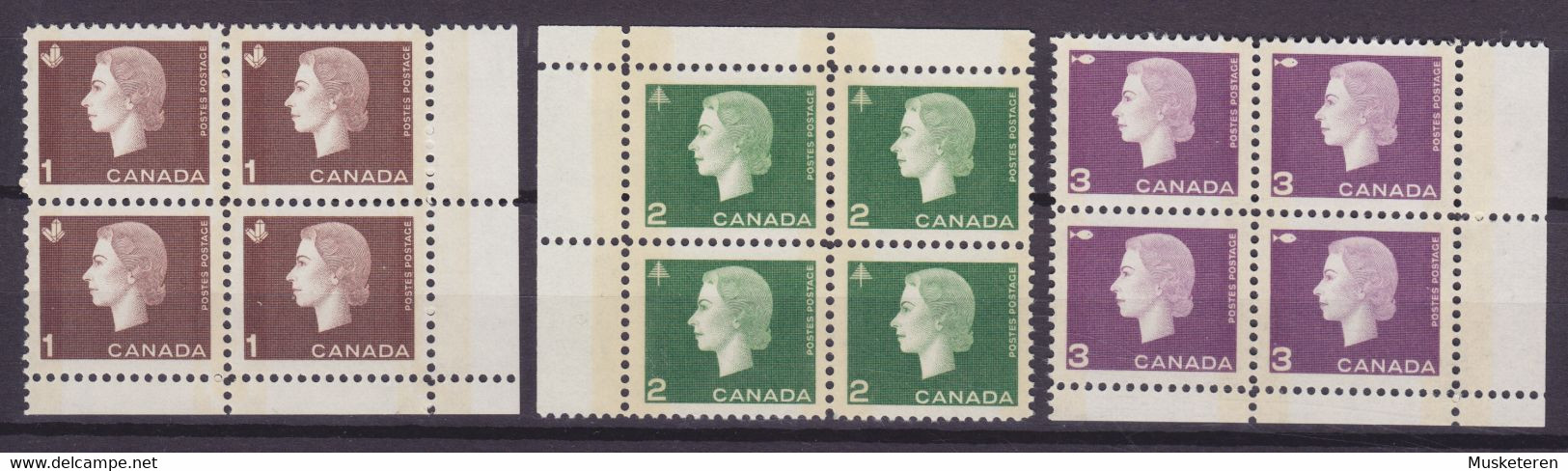 Canada 1963 Mi. 348-51 A Yl 1c. -3c. QEII. Phosphor Streifen 4-Blocks W. Corner Margins, MNH** - Blocs-feuillets