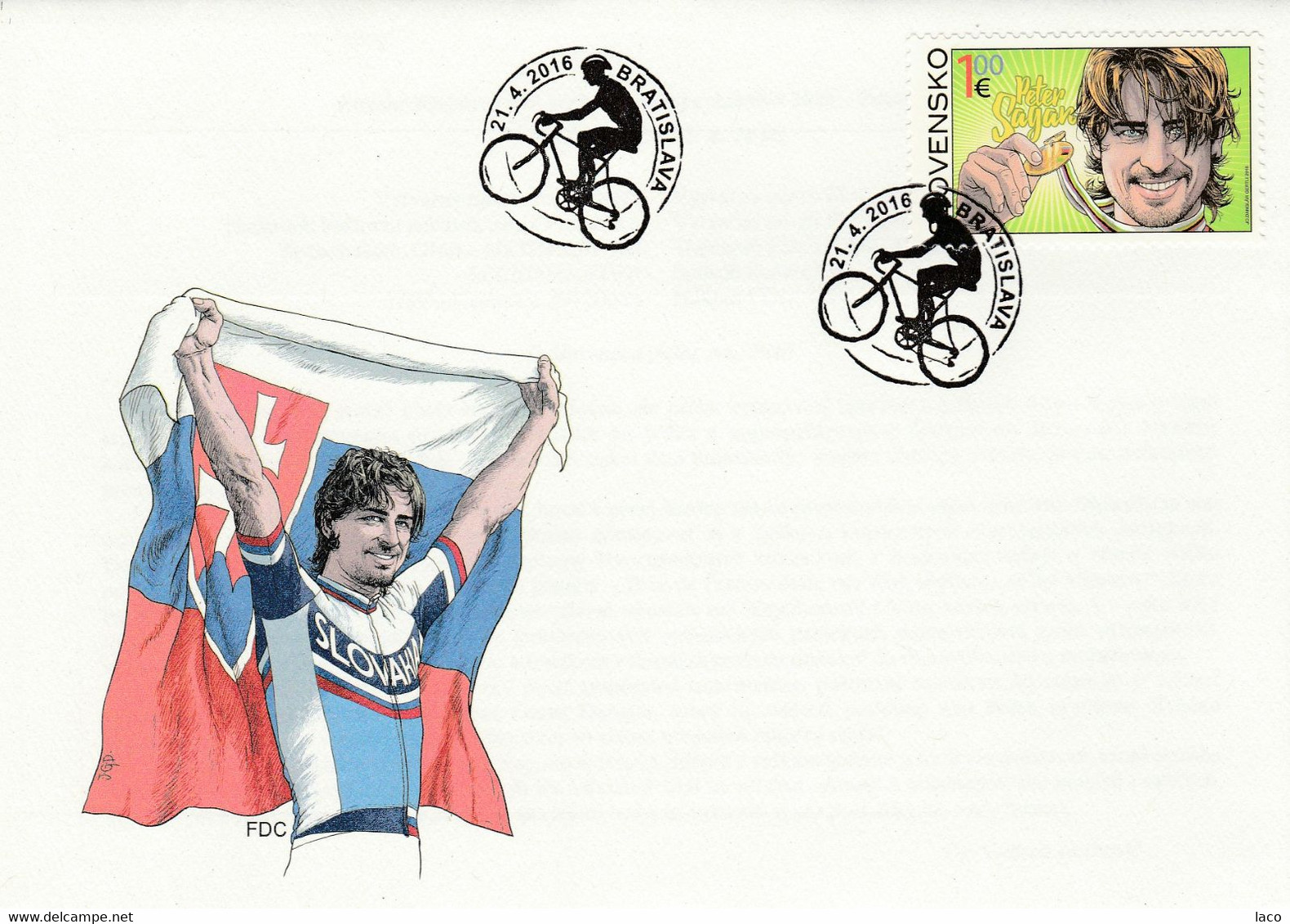 Slovakia, 2016, FDC, Peter Sagan, World Champion In Cycling, Sport, World Championship, - FDC - FDC