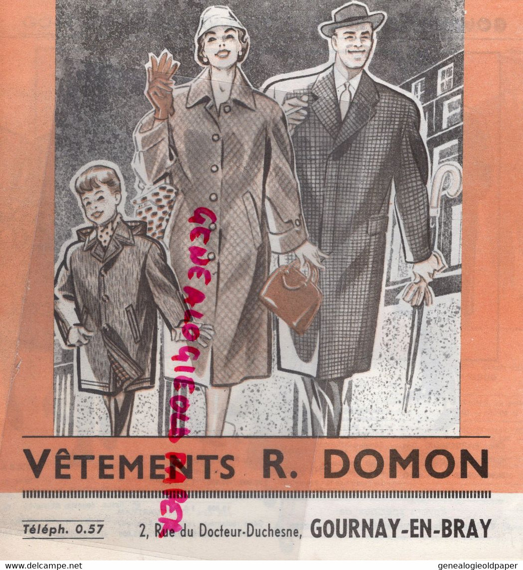 76- GOURNAY EN BRAY - DEPLIANT VETEMENTS R. DOMON-2 RUE DOCTEUR DUCHESNE-COSTUME-CANADIENNE-PARDESSUS-GABARDINE- - Werbung