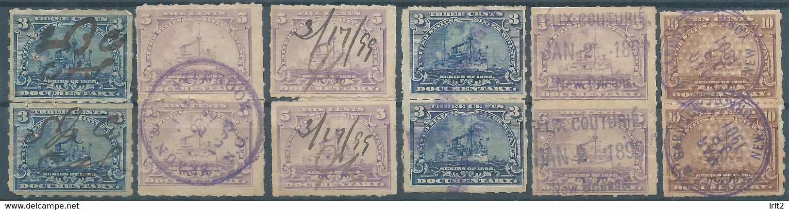 Stati Uniti D'america,United States,U.S.A,1899 - 1901 , INTERNAL REVENUE STAMPS - IN PAIRS Used - Revenues