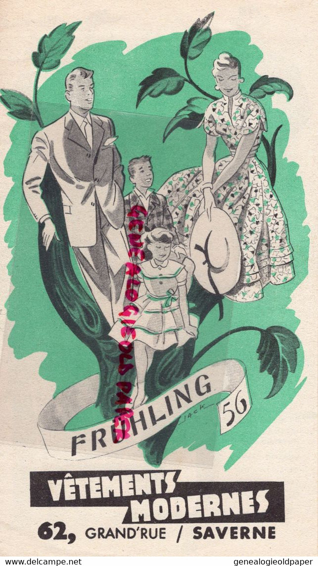 67-SAVERNE- DEPLIANT VETEMENTS MODERNES-FRUHLING 1956- 62 GRANDE RUE-GABARDINE- - Publicités