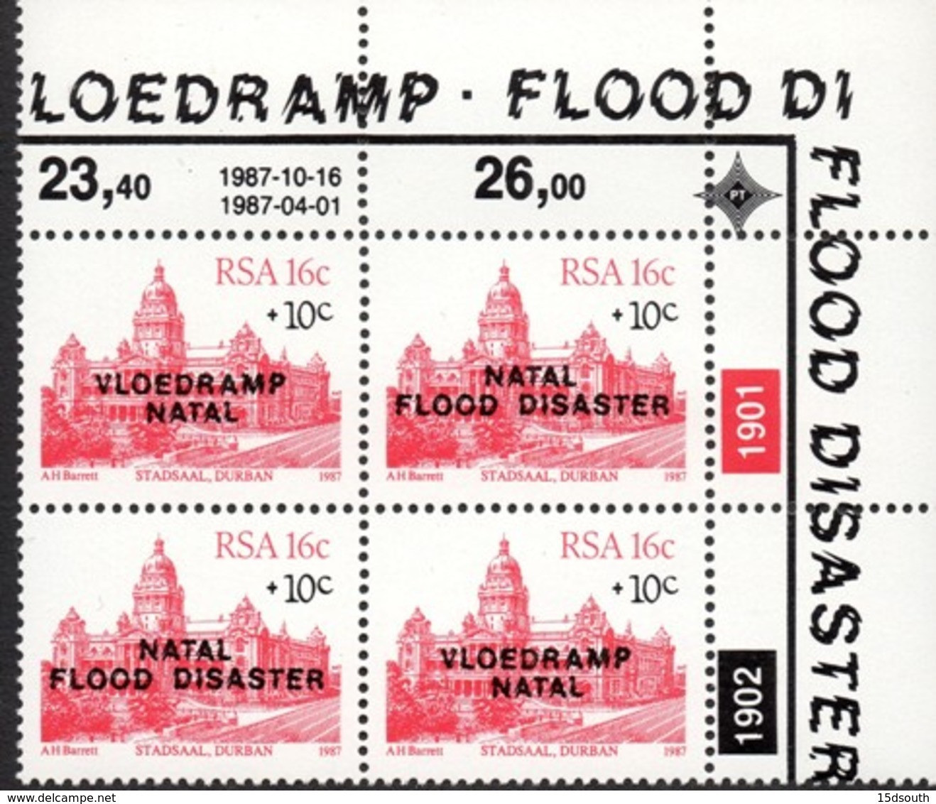South Africa - 1987 Natal Flood Relief Fund (1st Issue) Control Block (**) # SG 624a - Blocs-feuillets