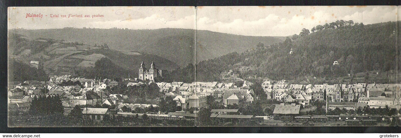 MALMEDY 3-Doppelkarte Totalansicht Von Floriheid Aus Gesehen Versanden 1908 Mit Germania –marke Und Stempel MALMEDY - Eupen Und Malmedy