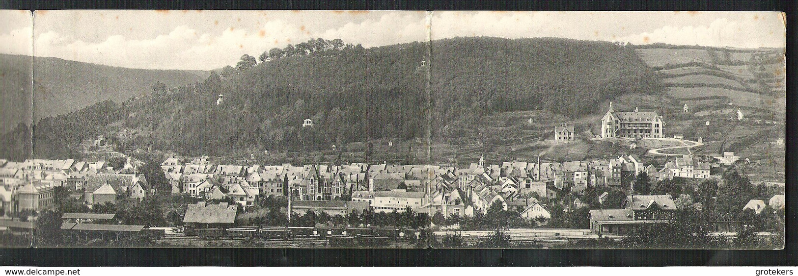 MALMEDY 3-Doppelkarte Totalansicht Von Floriheid Aus Gesehen Versanden 1908 Mit Germania –marke Und Stempel MALMEDY - Eupen Und Malmedy