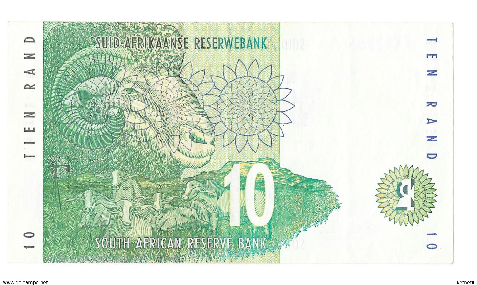 10 RAND RHINOCEROS Neushorn RAM'S HEAD SHEEP KRAUSE - Sudafrica