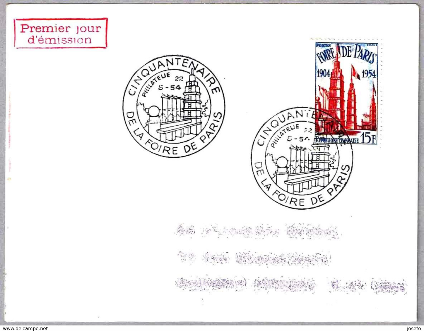 50 Años FERIA DE PARIS - 50 Years PARIS FAIR 1904 - 1954. FDC Paris 1954 - Andere & Zonder Classificatie