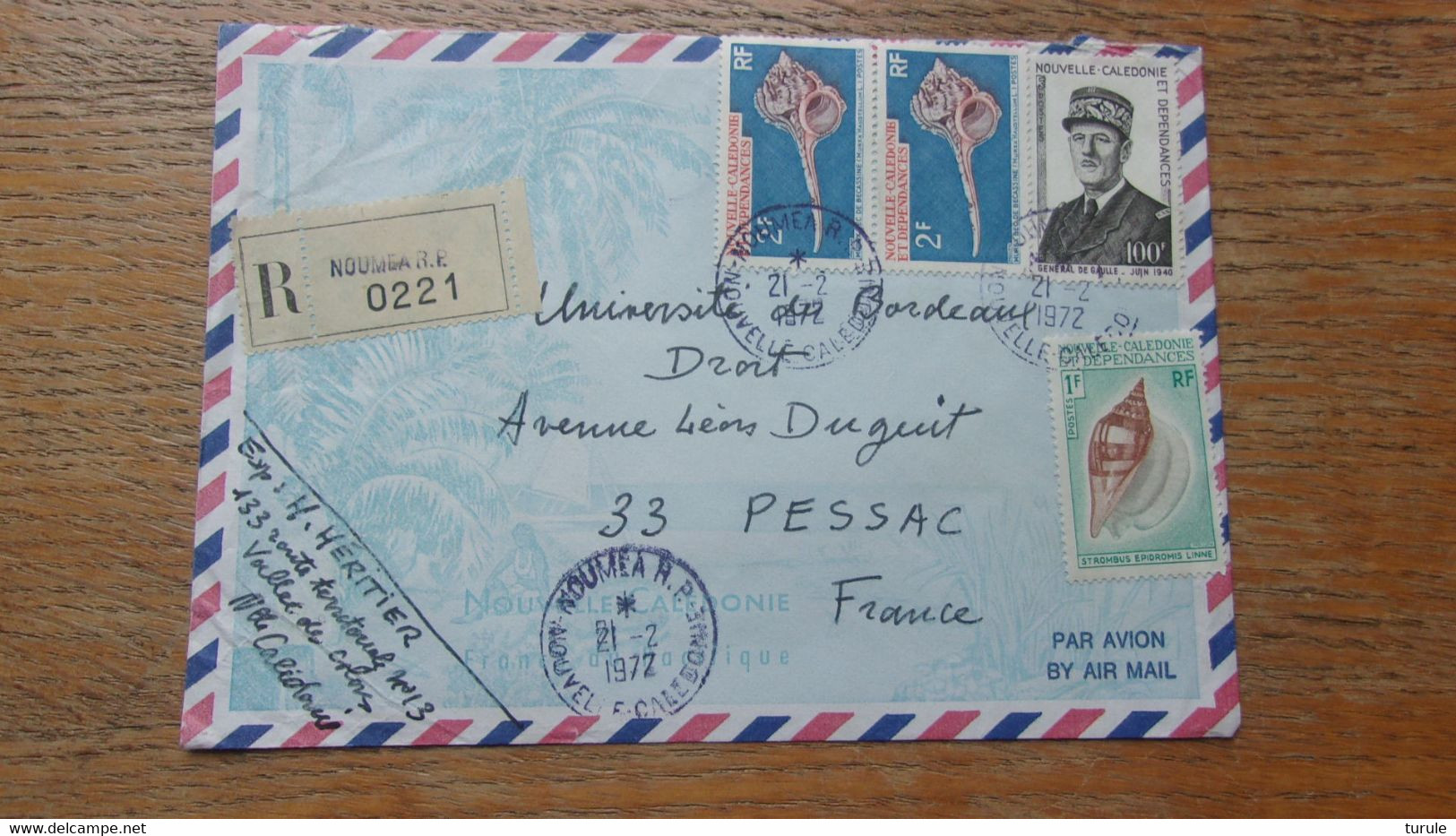 NOUVELLE CALEDONIE (1972) Lettre Recommandée  NOUMEA A PESSAC - Other & Unclassified