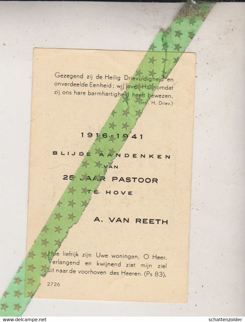 Aandenken 25 Jaar Pastoor Te Hove, A. Van Reeth, 1916-1941 - Otros & Sin Clasificación