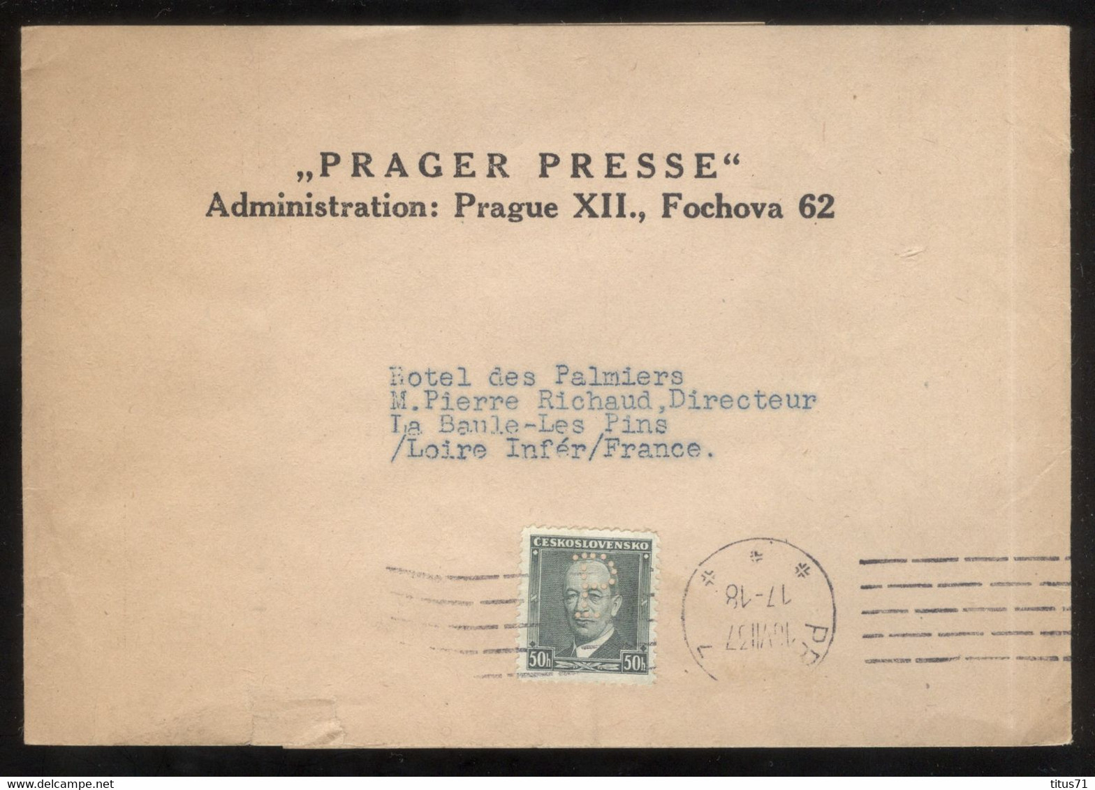 Bande De Journal Complète - Prager Presse - Prague ( Tchécoslovaquie ) à La Baule - Juillet 1937 - Timbres Pour Journaux