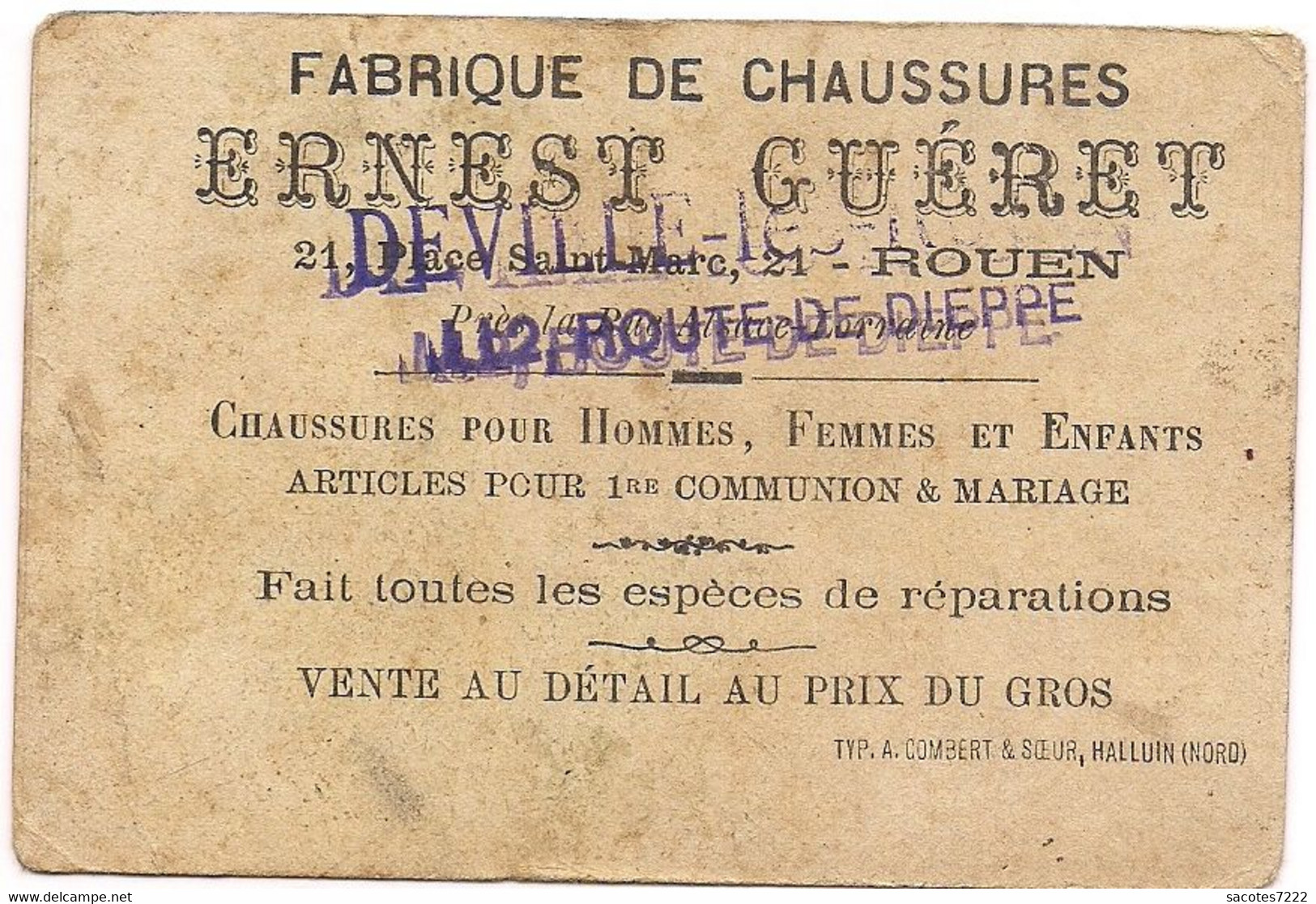 CHROMO    FLEURS - CHAUSSURES GUERET à DEVILLE LES ROUEN - - Other & Unclassified