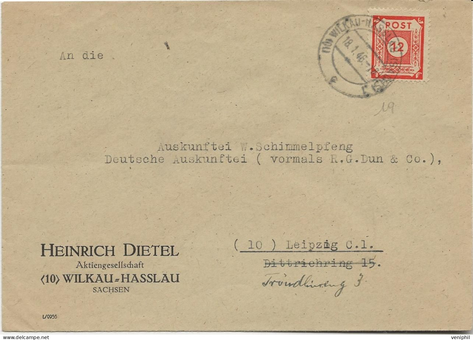 ALLEMAGNE - SAXE ORIENTALE - LETTRE AFFRANCHIE N° 19 - ANNEE 1946 - Andere & Zonder Classificatie