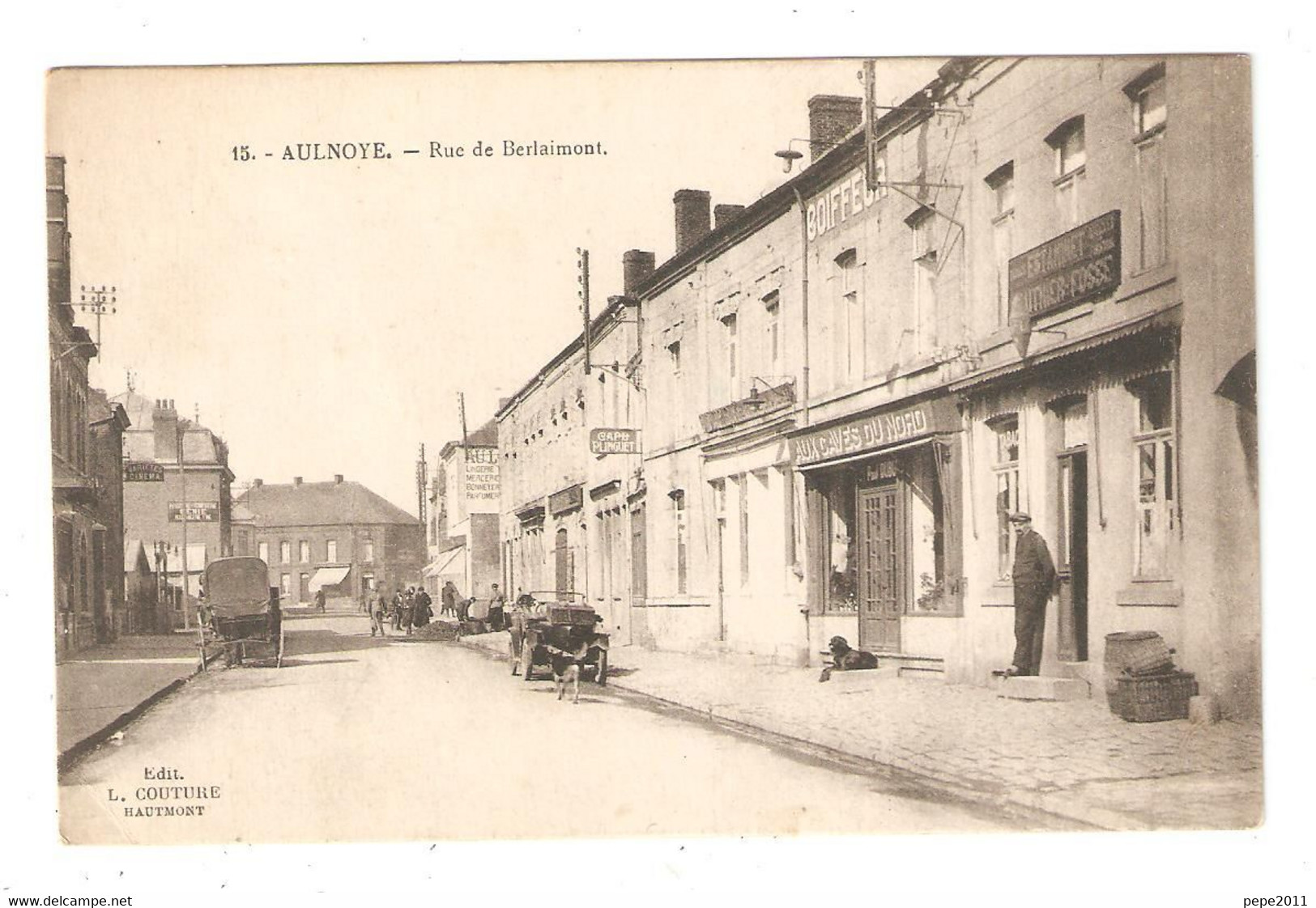 CPA 59 AULNOYE Rue De Berlaimont Animation Magasins Voitures Années 1920 - Aulnoye