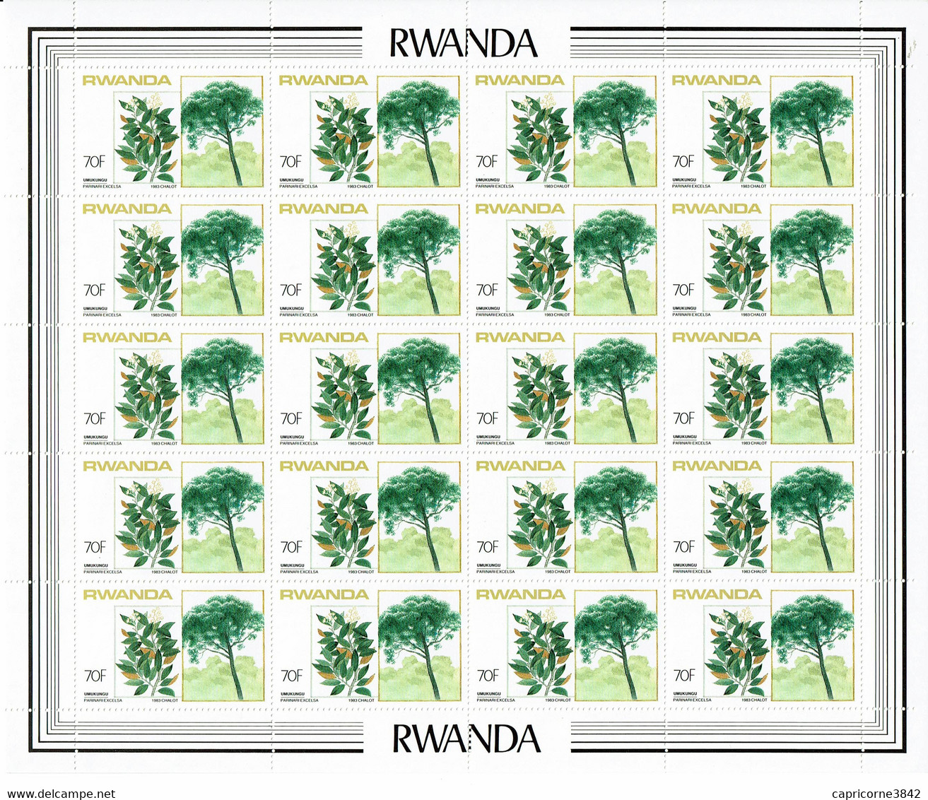 1983 - Rwanda - ARBRES INDIGENES (Parinari Excelsa) - Feuille Entière De 20 Tp N° 1130 - Ongebruikt