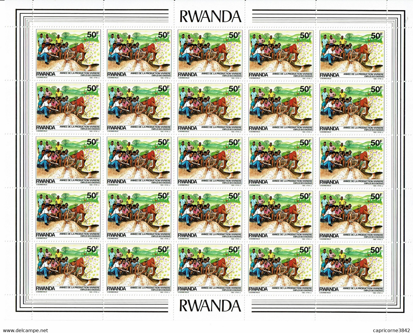 1985 - Rwanda - ANNEE DE LA PRODUCTION VIVRIERE - EMPLOI DES ENGRAIS - Feuille Entière De 25 Tp N° 1170 - Nuevos