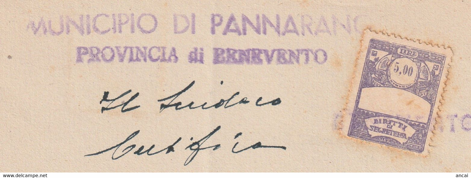 Pannaro. 1946. Marca Municipale (comunale) Diritti Di Segreteria L. 5,00, Su Certificato Di Residenza - Unclassified