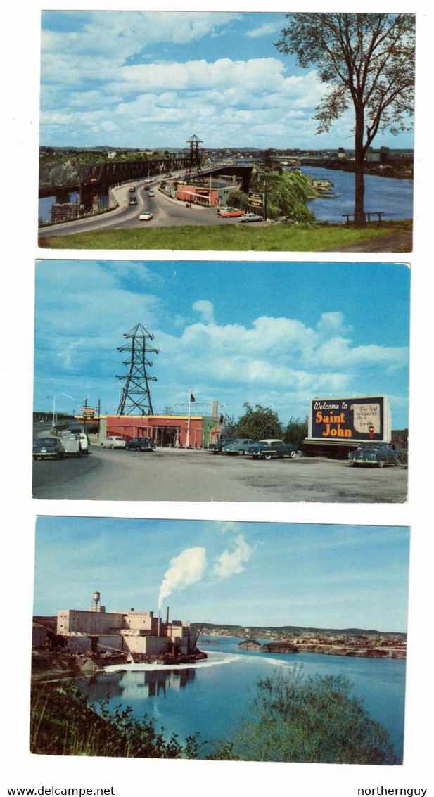 3 Different ST. JOHN, New Brunswick, Reversing Falls, 1957 Chrome Postcards - St. John