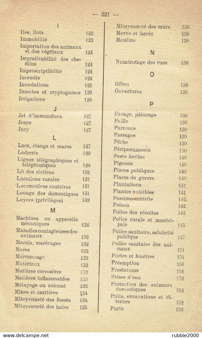 DICTIONNAIRE ANALYTIQUE JURIDIQUE DU CODE RURAL 1911 REGIME DU SOL DES EAUX POLICE RURALE LOIS SUR LA CHASSE ET PECHE - Diritto