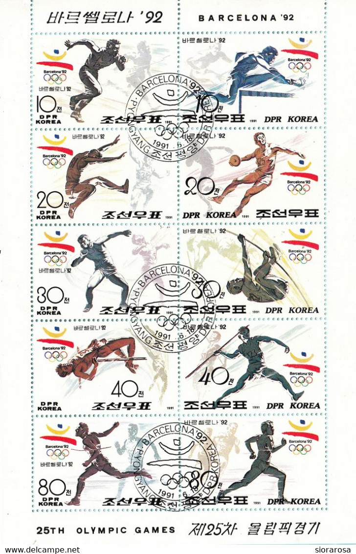 DPR Korea 1991 Sc. 3011/3020 Barcelona '92 Olympic Games Olimpiadi Sheet Perf. CTO - Summer 1992: Barcelona