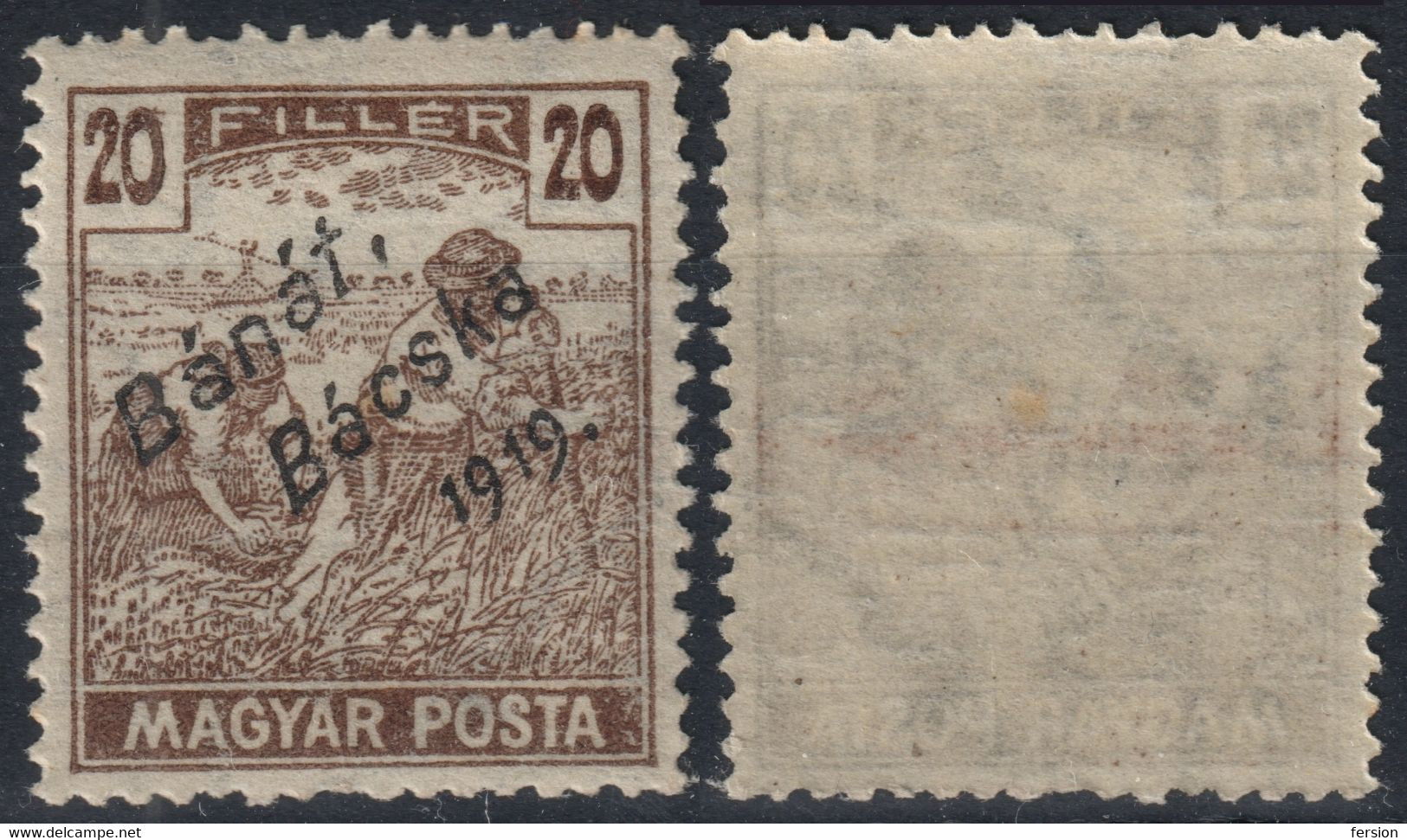 1919 Hungary SHS Romania Yugoslavia Serbia Vojvodina Occupation BÁNAT BÁCSKA Harvester Overprint 20f - MNH - Banat-Bacska