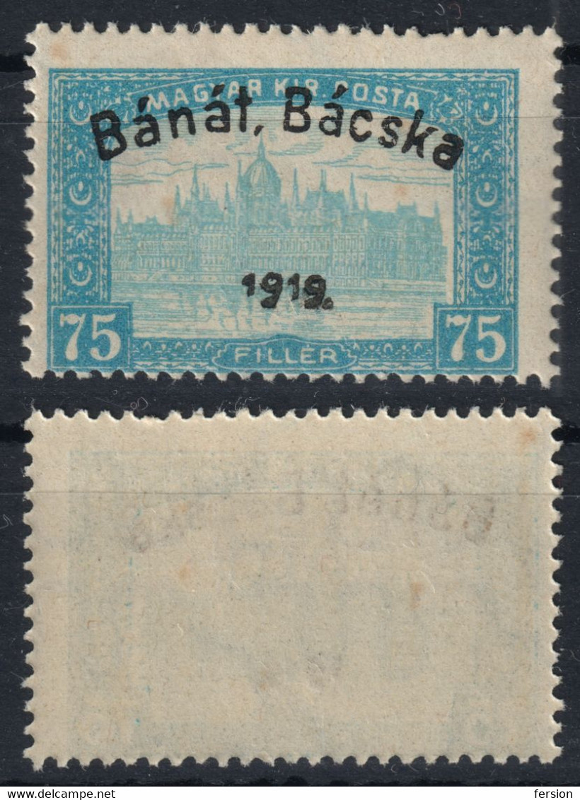 1919 Hungary SHS Romania Yugoslavia Serbia Vojvodina Occupation BÁNAT BÁCSKA Parliament Overprint 75f - MNH - Banat-Bacska