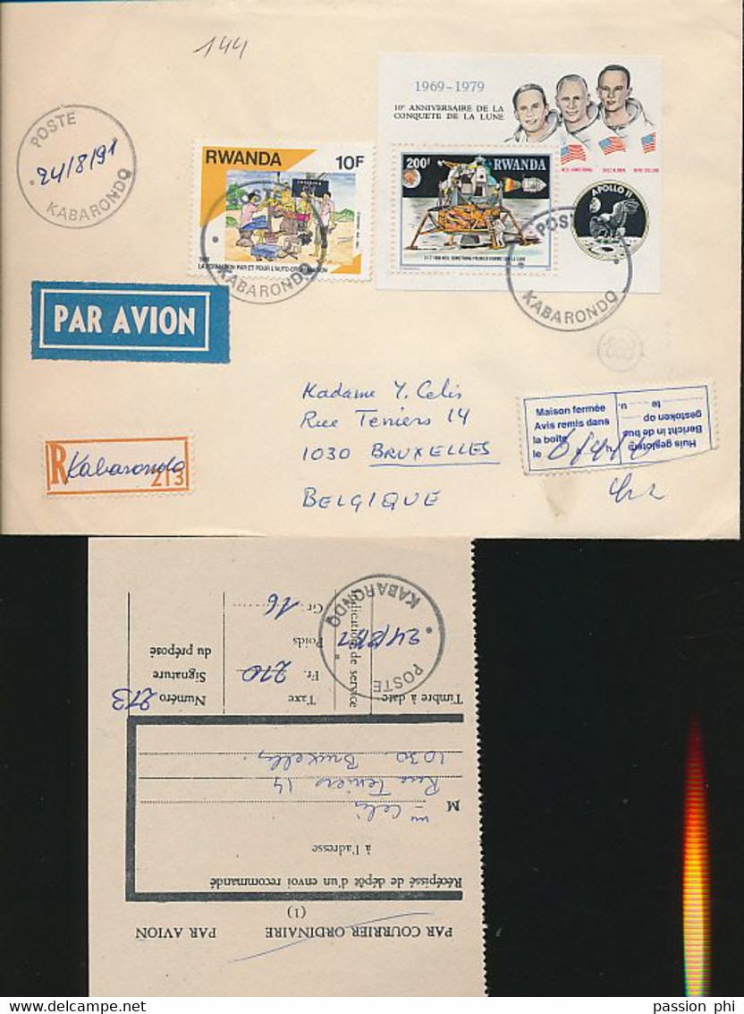 RWANDA REGISTERED COVER FROM KABARONDO 24.08.91 TO BRUSSELS - Gebruikt