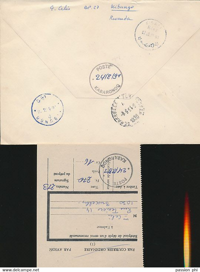 RWANDA REGISTERED COVER FROM KABARONDO 24.08.91 TO BRUSSELS - Gebruikt