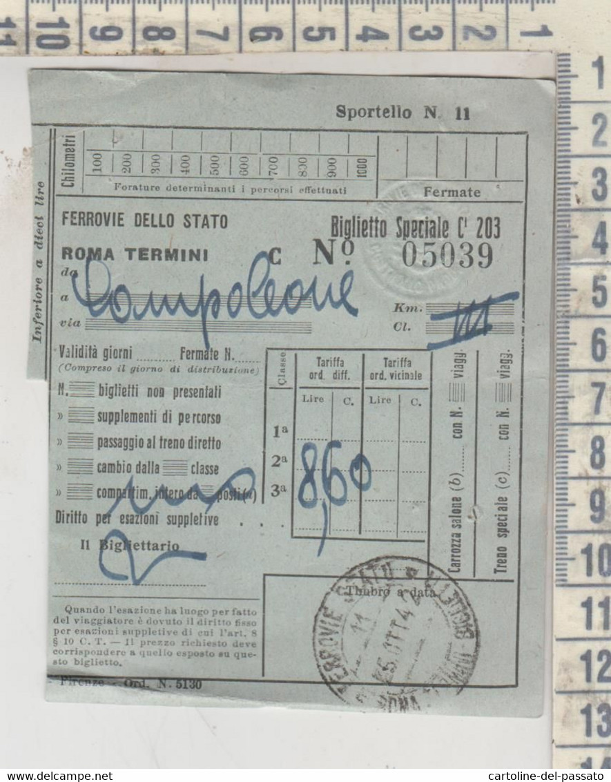 Biglietto Ticket Buillet Speciale  1942 Regno Roma Termini Campoleone - Europe