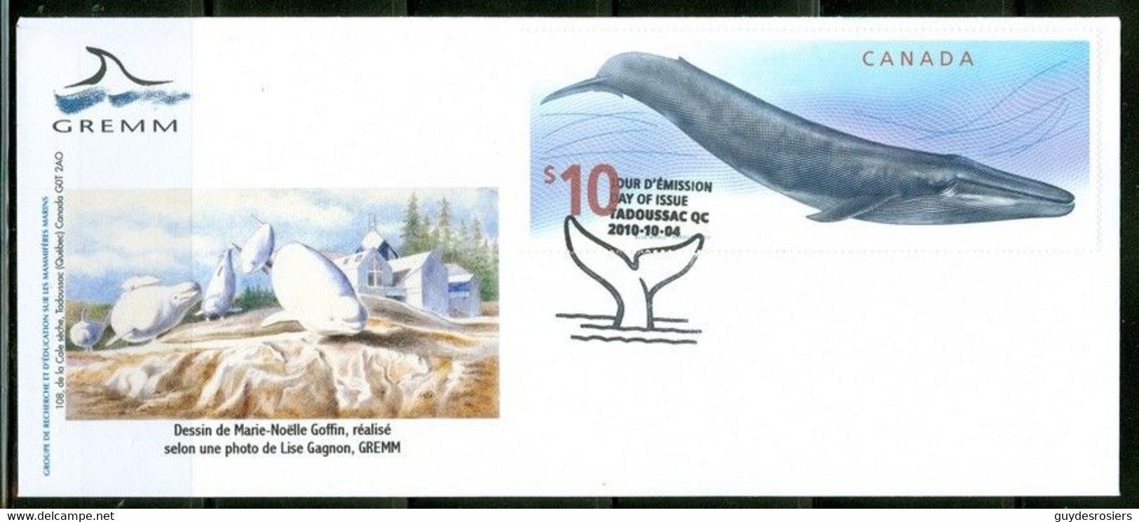 Baleine / Whale; Marie-N. Goffin; GREMM, Tadoussac; Timbre Scott # 2405 Stamp; PPJ / FDC (0336) - Briefe U. Dokumente