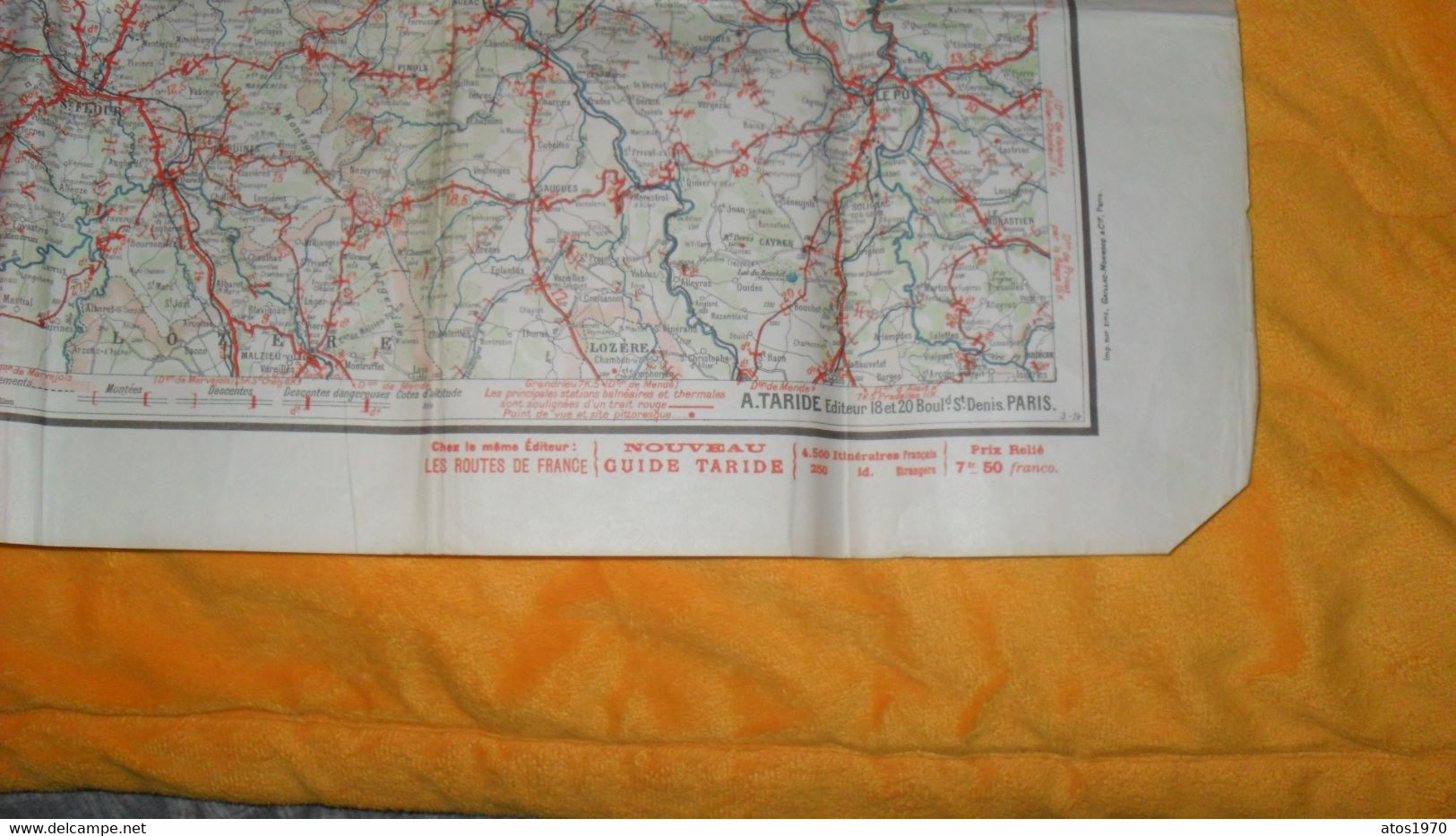 ANCIENNE CARTE ROUTIERE TARIDE..POUR AUTOMOBILISTES ET CYCLISTES CENTRE DE LA FRANCE SECTION SUD EST AUVERGNE.. - Cartes Routières