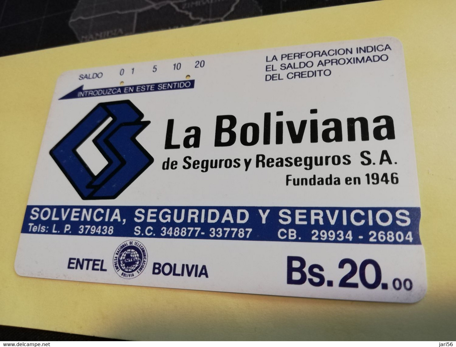 BOLIVIA  BS 20.00  LA BOLIVIANA  ENTEL/BOLIVIA  NICE USED CARD     ** 3608** - Bolivia