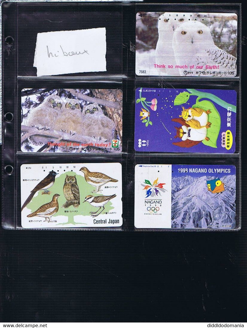 Télécartes Carte Telephonique Phonecard Japon Japan  Theme Hiboux Papillon Coq Perroquet Chauve Souris  31 Cartes - Uilen
