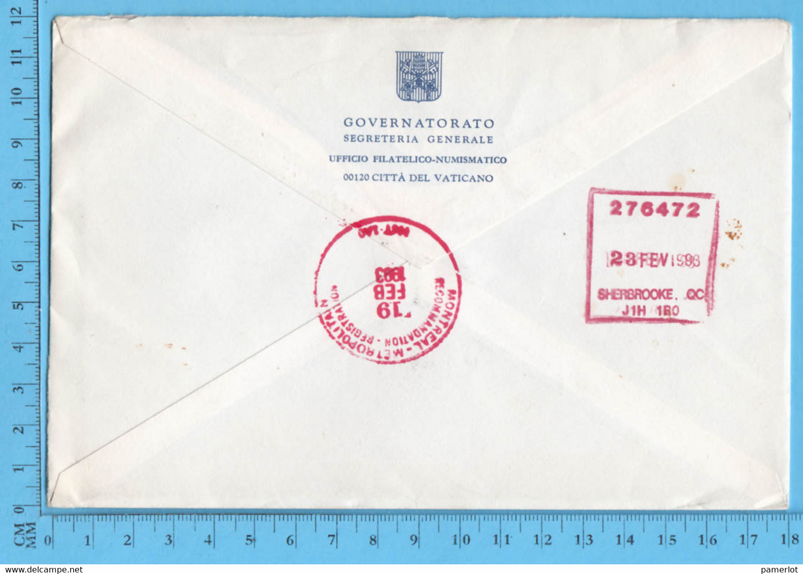 Vatican - 4 X 1992 Piero Della Francesca Stamps , Registered Governatorato To Sherbrooke P. Quebec, Many Postmark - Storia Postale