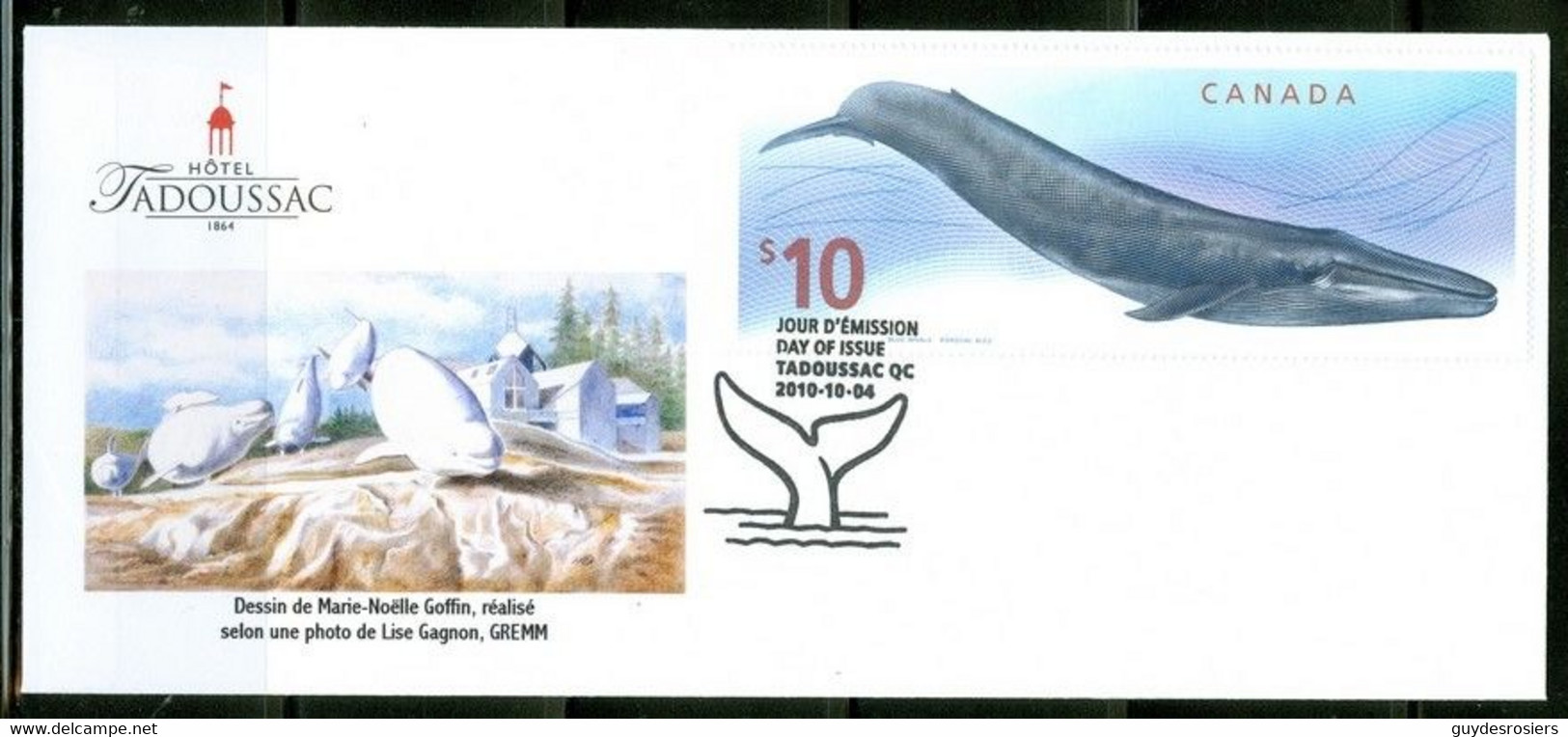 Baleine / Whale; Marie-N. Goffin; Hôtel Tadoussac; Timbre Scott # 2405 Stamp; PPJ / FDC (0338) - Covers & Documents