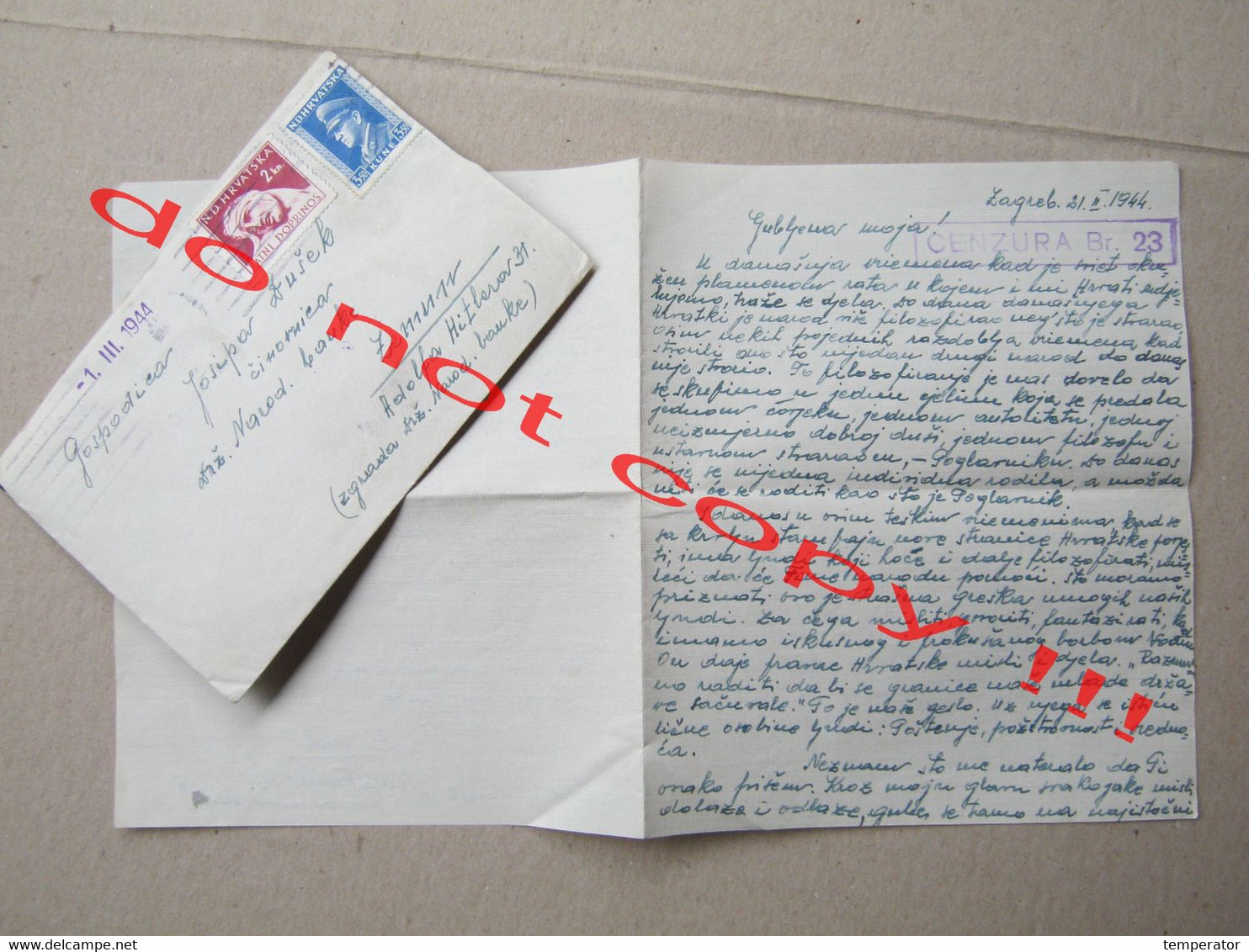 Croatia, NDH, WW2 / Envelope With Letter, Content - CENZURA BR. 23 ( 1944 ) / From Zagreb To Zemun / Description ... - Croacia