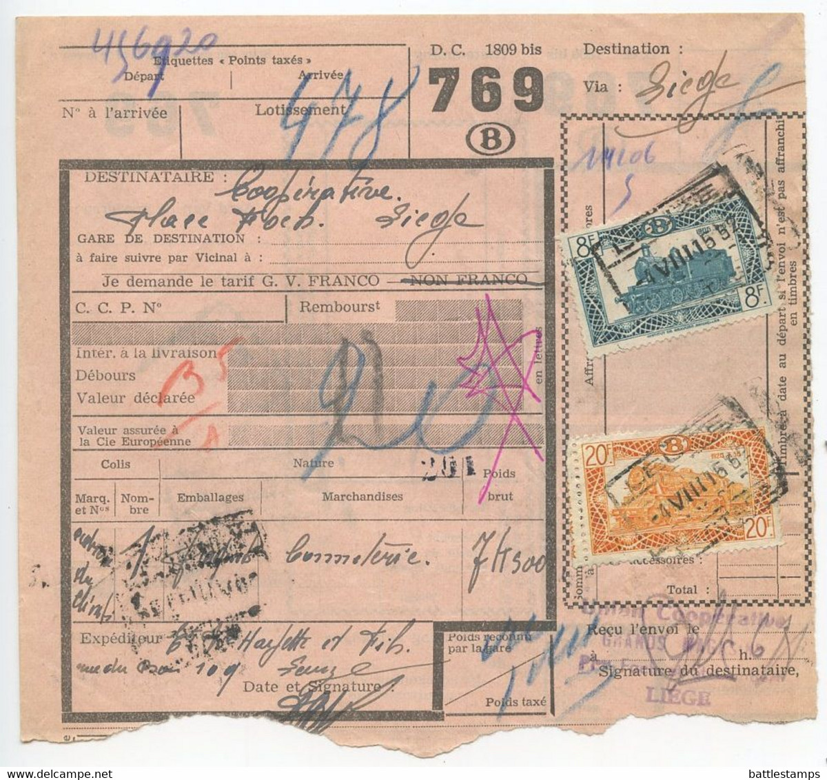 Belgium 1955 Parcel Post Card Leuze To Liege, Scott Q318 & Q321 Locomotives - Other & Unclassified