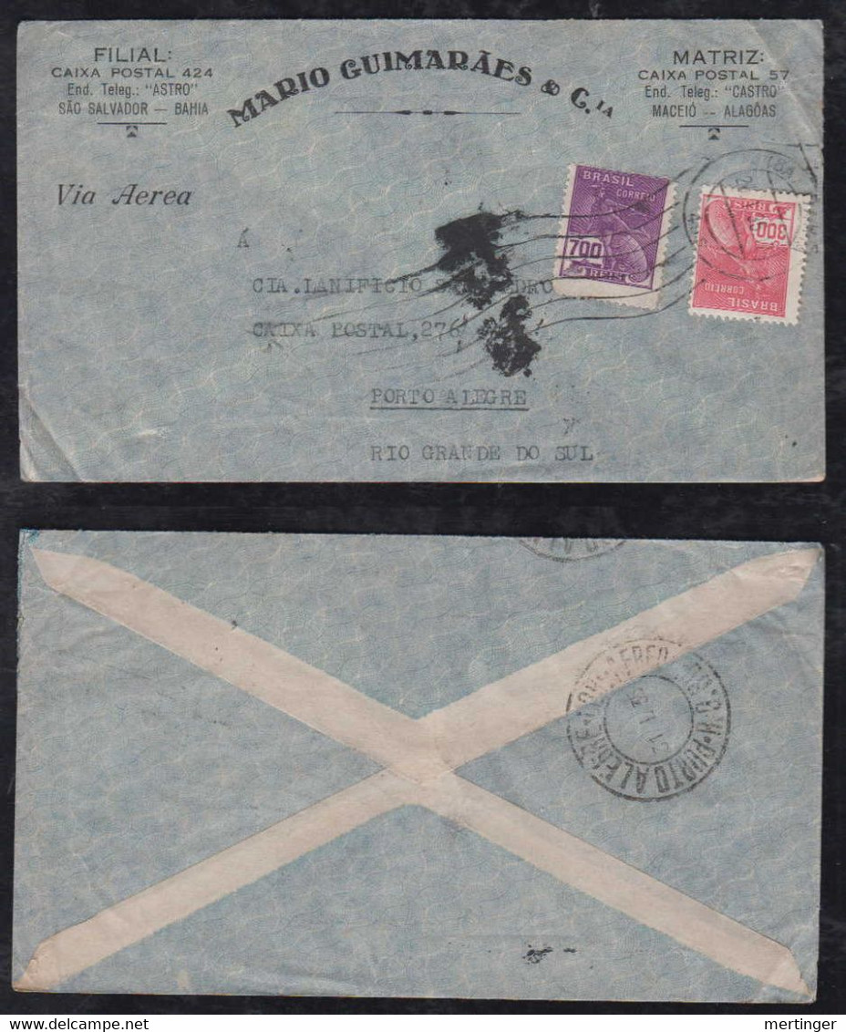 Brazil Brasil 1935 Airmail Cover SALVADOR DE BAHIA To PORTO ALEGRE - Storia Postale