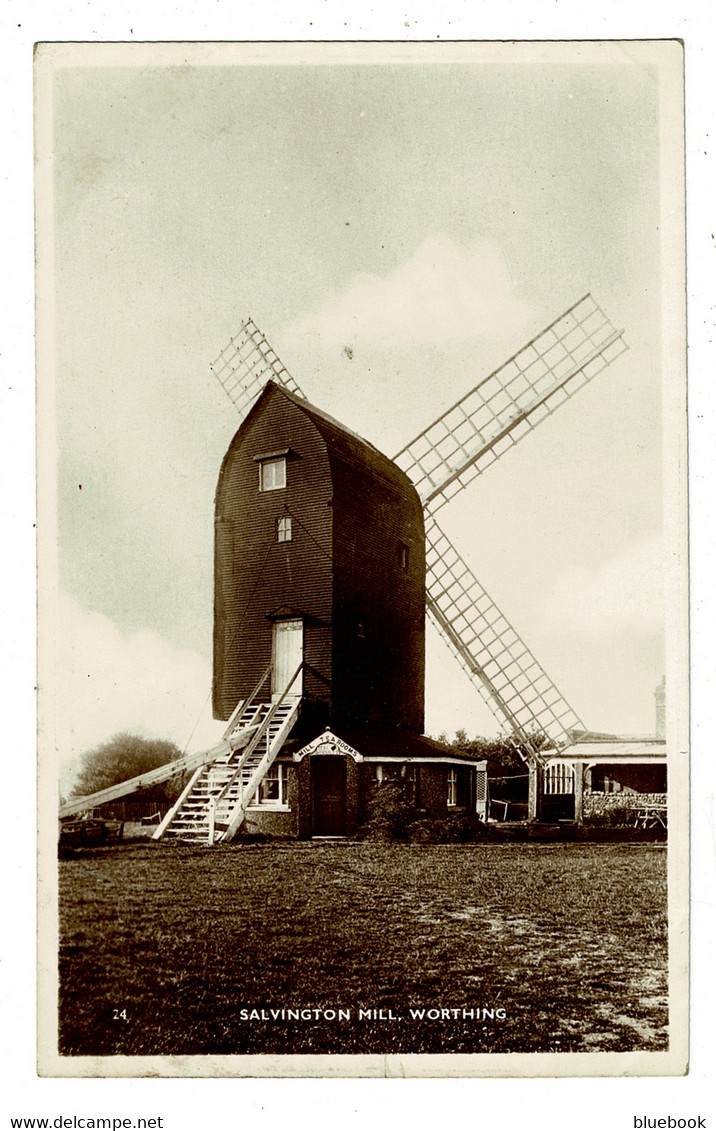 Ref 1413 - Real Photo Postcard - Salvington Windmill Worthing Sussex - Worthing