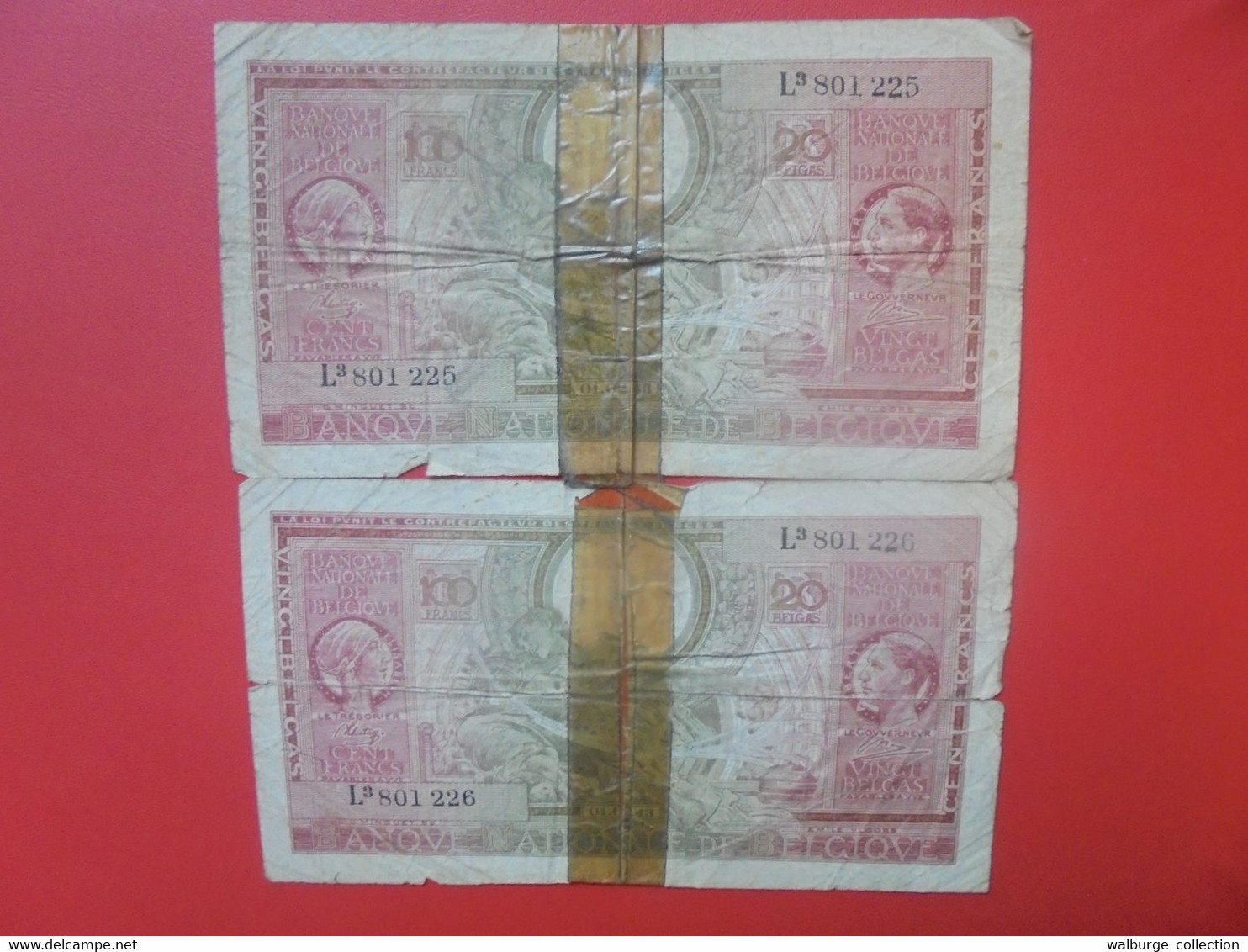 BELGIQUE 100 Francs 1943 TYPE "LONDRES" 2 NUMEROS SE SUIVANT MAIS MAUVAIS ETAT ! - 100 Francos-20 Belgas