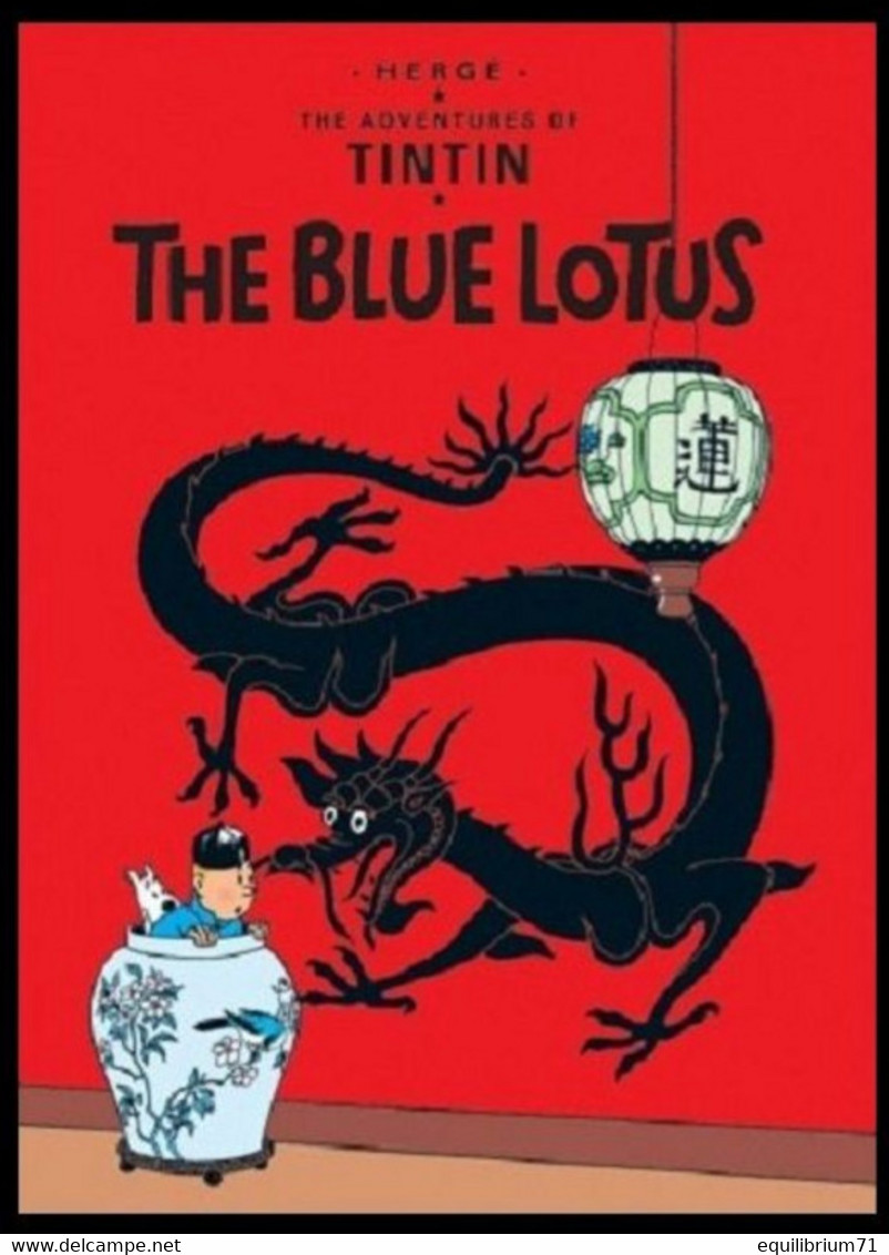 Carte Postale / Postkaart Anglais - Kuifje/Tintin - Milou/Bobbie - Haddock - Tournesol - Le Lotus Bleu / The Blue Lotus - Philabédés (comics)