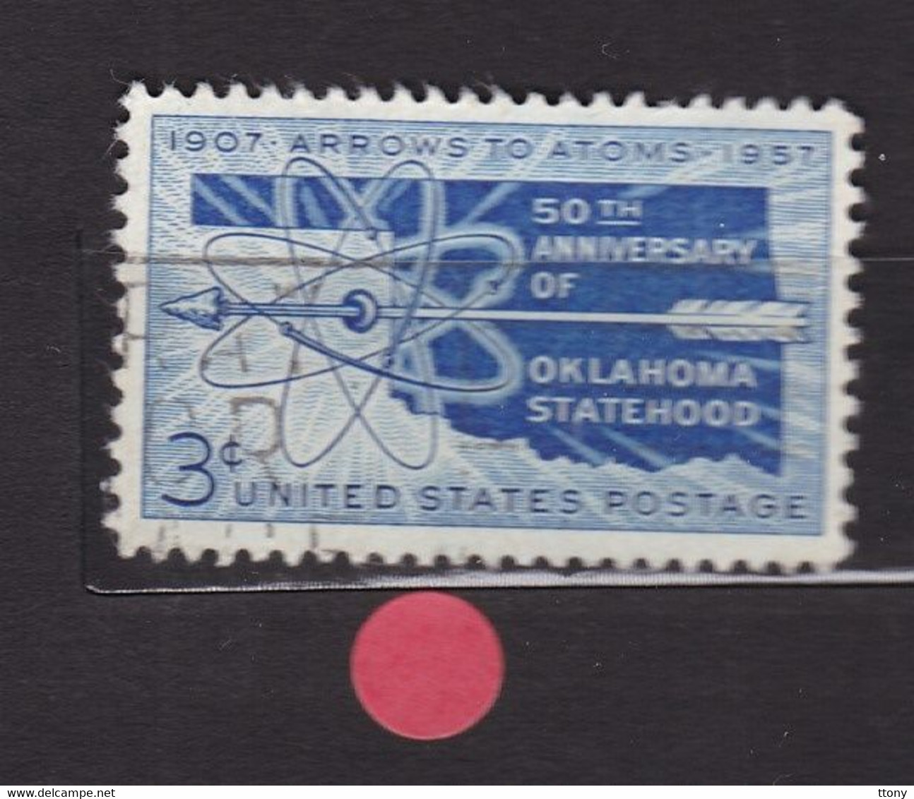 USA STAMPS :  50 Years Oklahoma Statehood, Map, Arrow And Atom Diagram   Sn:US 1092,  Used  Année 1957 - Andere & Zonder Classificatie