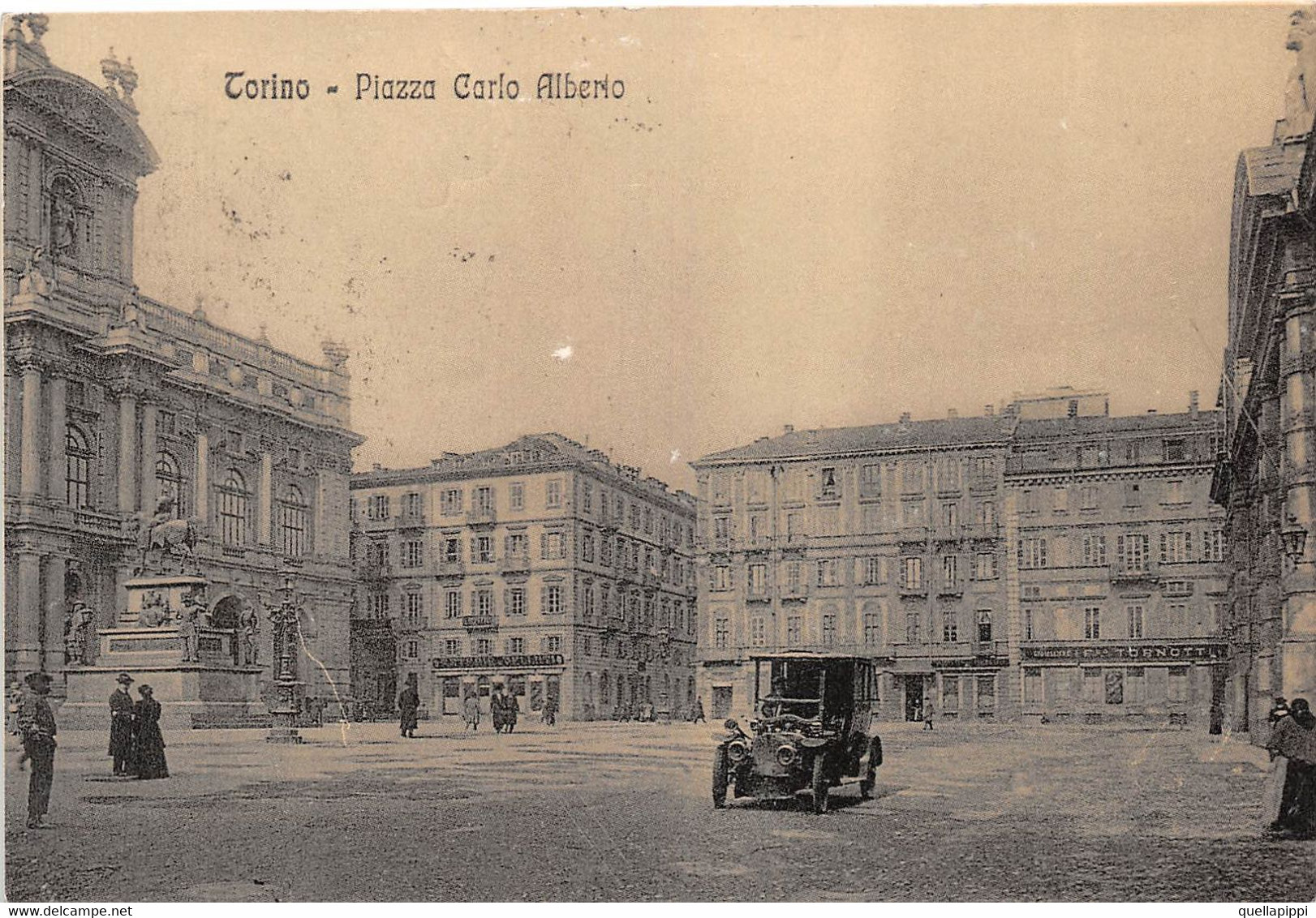 011378 "TORINO - P.ZZA CARLO ALBERTO" ANIMATA, AUTO '20. PROVA DI STAMPA '70. CART NON SPED - Plaatsen & Squares